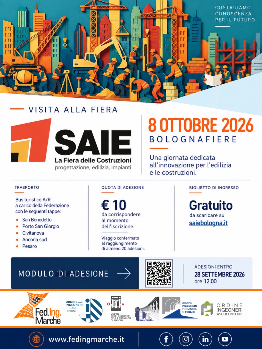 SAIE Bologna 2026 – visita organizzata dalla Federazione degli Ordini degli Ingegneri delle Marche l'8 ottobre 2026